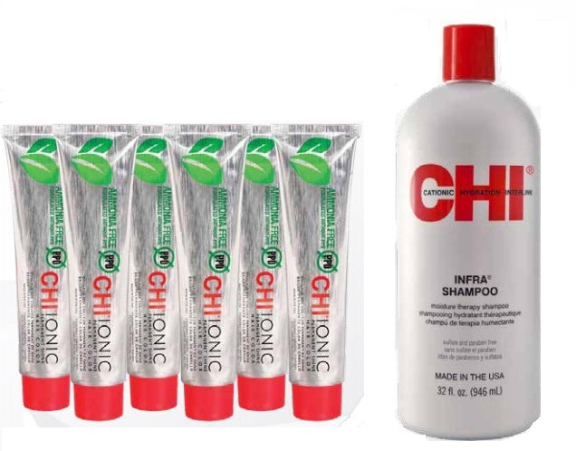 Chi Ionic Permanant Shine  Hair Color 12 Pieces With Free Infra Shampoo 32oz