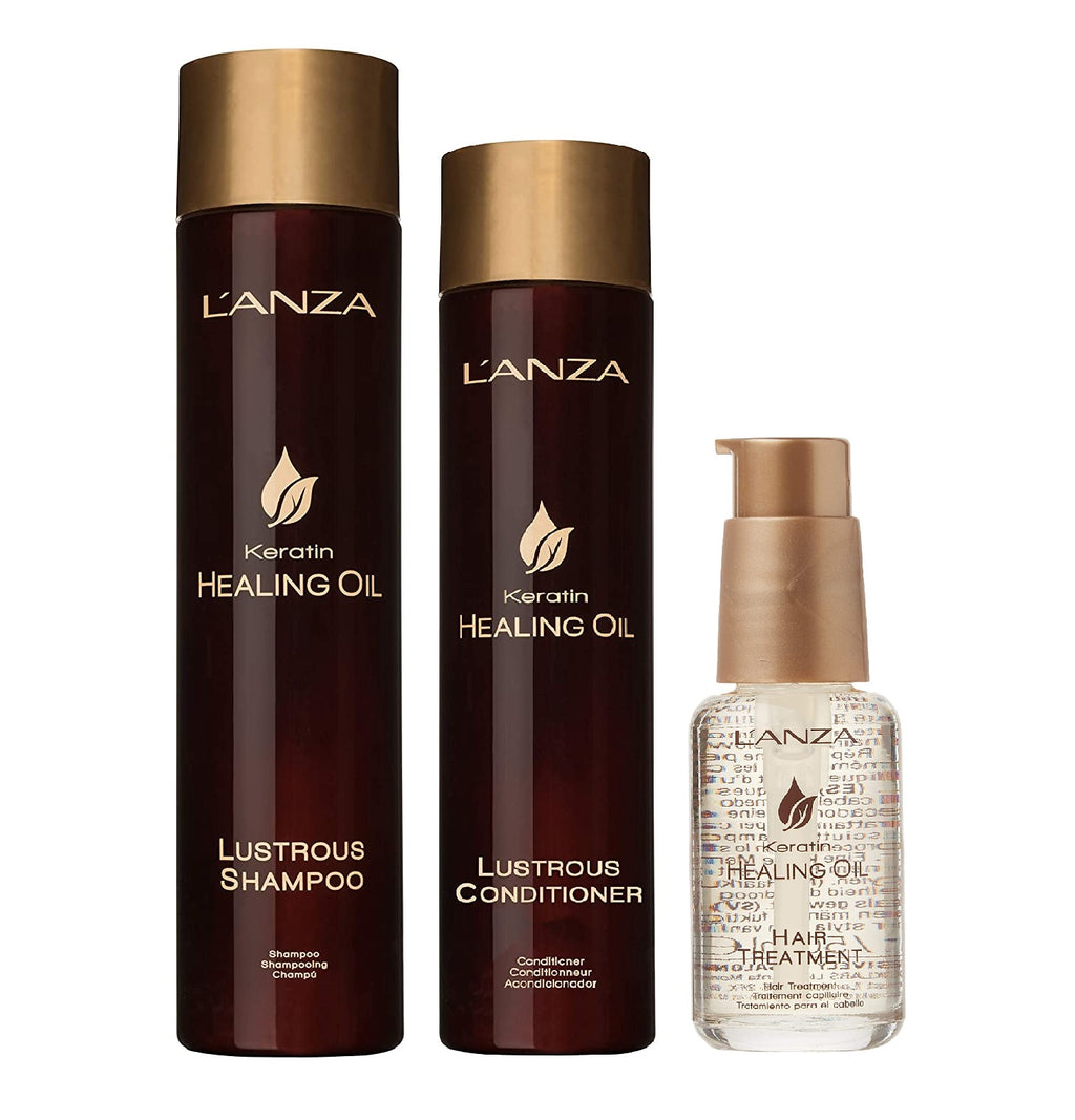Keratin Healing Oil Trio: Lustrous Shampoo Conditioner and Hair Treatment