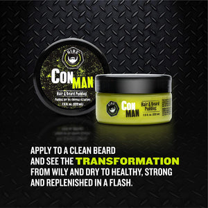 Con Man Leave-In Conditioning Cream for Beard and Hair for Styling and Moisturizing - Beard Pudding - Curl Definer